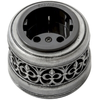 Розетка с заземлением и шторками для наружного монтажа, коричневая c декоративной накладкой "состаренное серебро", OP12DN.BR